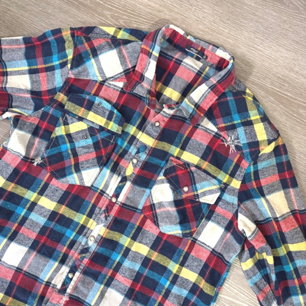Silver Jeans Co Flannel Shirt Mens XL Multicolor Pearl Snap Western Plaid